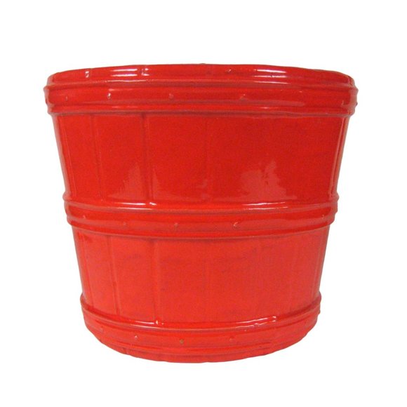 Red Ceramic Fruit Basket Handcrafted VTG 1979 Vase Planter Decor H 6.75 In CHIPS - Picture 2 of 6